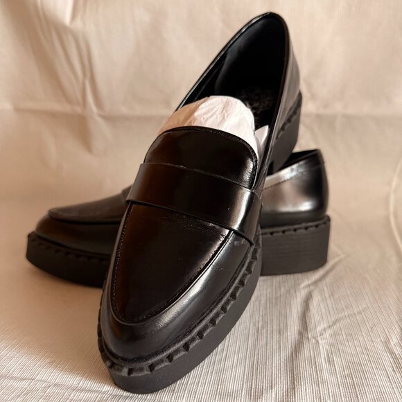 Vince Camuto Shoes - Vince Camuto Echika Black Italian Patent Leather Platform Block Heel Loafer Size